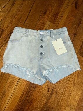 Light Blue Distressed Button-Front Denim Shorts